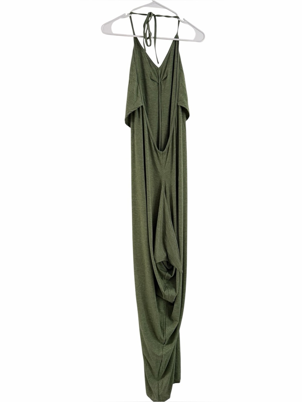 NWT Halara V Neck Tie Back Ruched Maxi Slip Dress Light Green Floral Yarn S - Picture 7 of 8